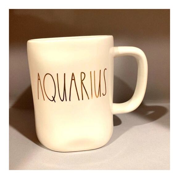 Rae Dunn AQUARIUS Zodiac Sign Mug - DOUBLE SIDED - GOLD LL lettering - ceramic - Picture 1 of 2